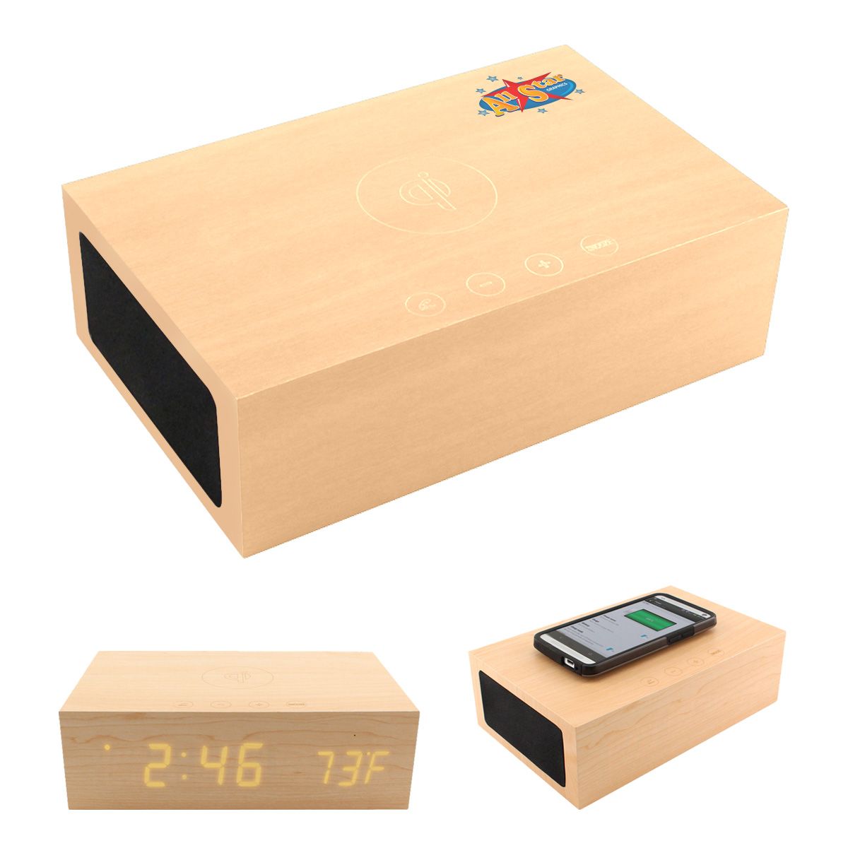 Alarm Clock With Qi Charging Station And Wireless Speaker